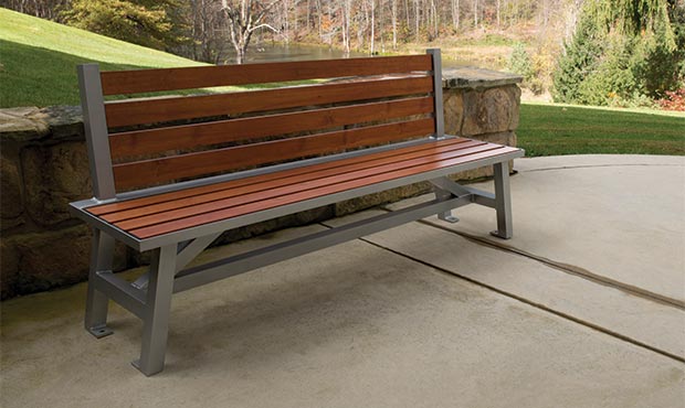 Breakwater benches look great when customized with wood grain aluminum slats