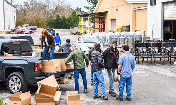 Keystone Ridge employees unloading a truck.