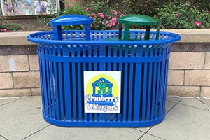 Dual Midtown trash and recycling container with KeyshieldArt signage
