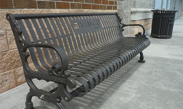 Branded KIMCO bench and litter receptacle