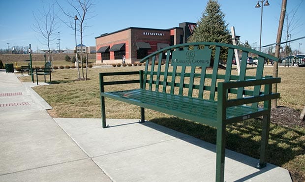 McConnell bench with laser cut logo at McCandless Crossing