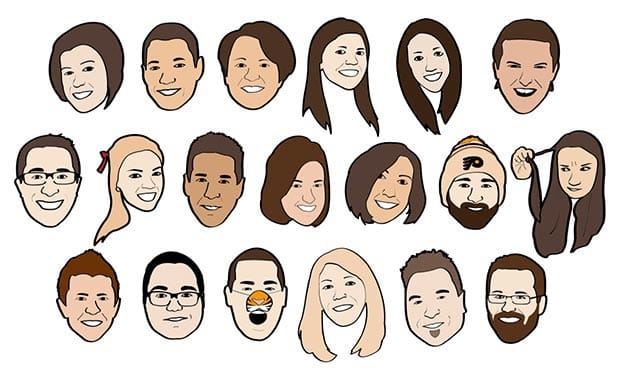 Caricatures of some of Keystone Ridge Designs' employees