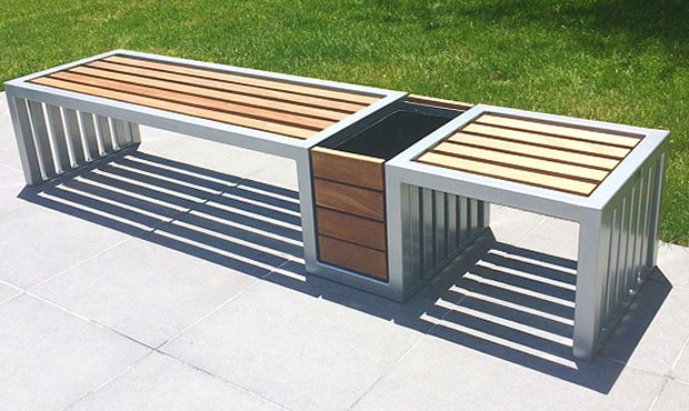 Plaza Planter and Bench combination with Ipe wood slats