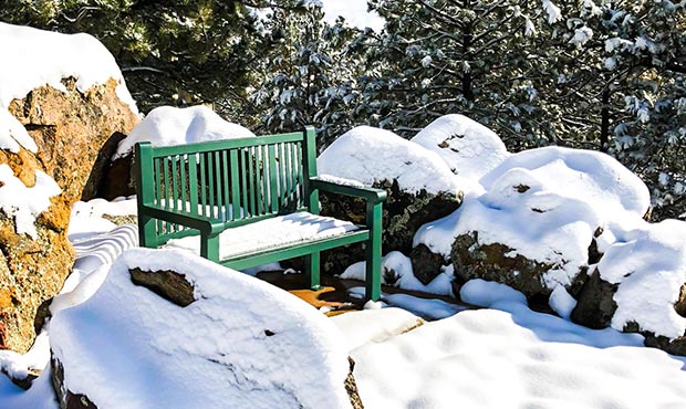 Reading Bench with Back roughing out the cold winter in Colorado