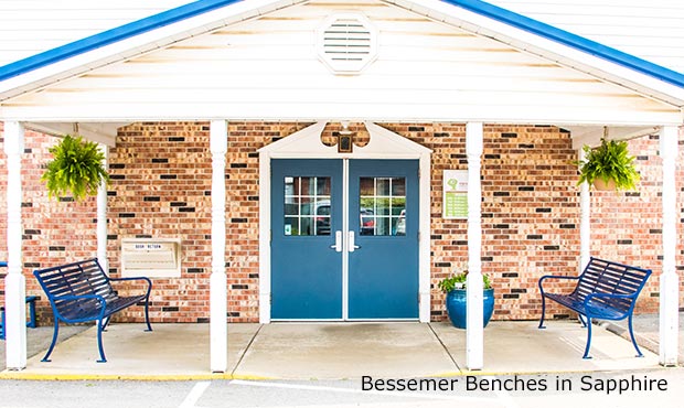 Bessemer Bench with Back in Sapphire Blue