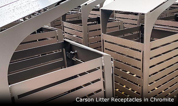Carson Litter Receptacles in chromite waiting to be shipped