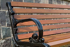 Wood Grain Aluminum Slats on Rosedale Bench with Back detail