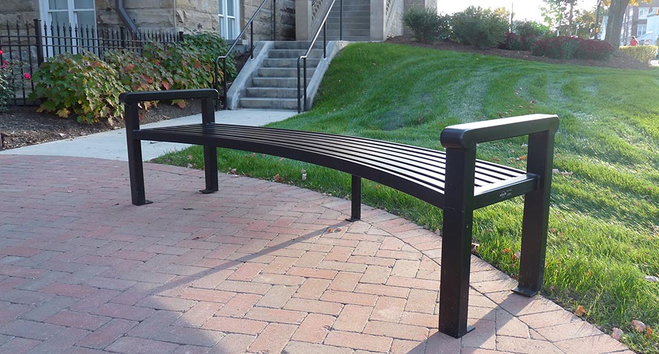 Custom Curved Reading Flat Bench on a college campus