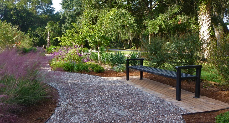 Flat Reading Bench in a picturesque botanical garden