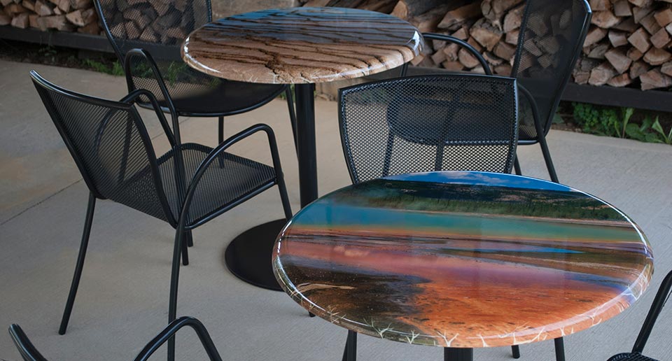 Contra Tables display custom KeyshieldArt landscape photography samples