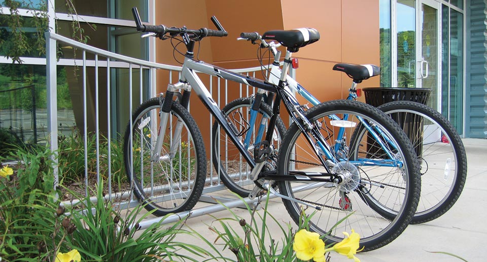 Exeter Bike Rack getting good use outside of a new healthcare building