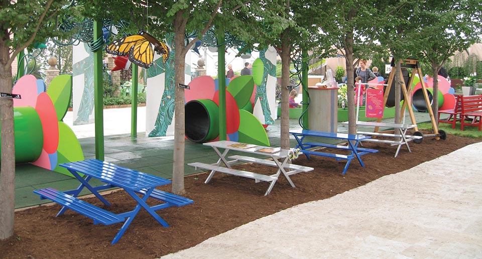 Breakwater Table Sets set up in a Children's Butterfly Garden