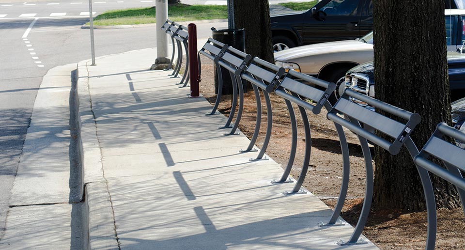 Penn Leaning Rails installed at a public bus stop