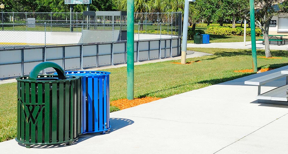 Penn Dual Receptacle for Trash and Recycling at a public sports complex