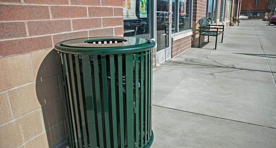 Reading Litter Receptacle with Door at outdoor shopping mall